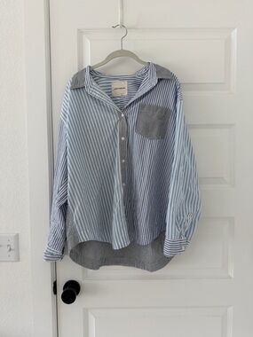 Lucky Brand Blue & White Striped Button Down Shirt